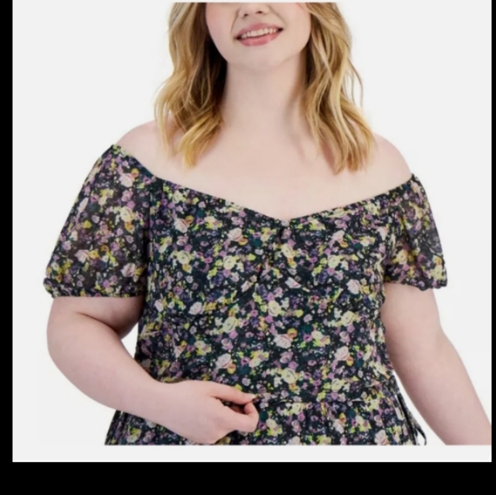 Love, Fire Black Floral Mesh Blouse. 2X. NWT.